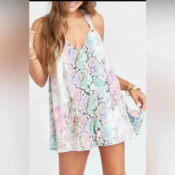 Show Me Your Mumu Colorful Snake Print Back Tie Romper XS M36 - Picture 1 of 9